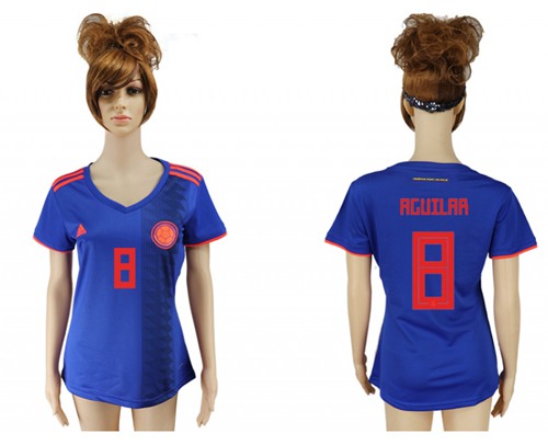 Women's Colombia #8 Aguilar Away Soccer Country Jersey